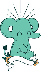 banner with tattoo style cute elephant