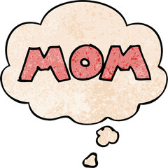  cartoon word mom and thought bubble in grunge texture pattern style
