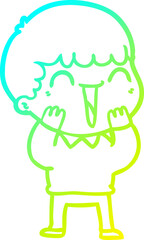 cold gradient line drawing cartoon happy man