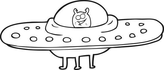 black and white cartoon flying saucer