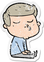 distressed sticker of a cartoon model guy pouting