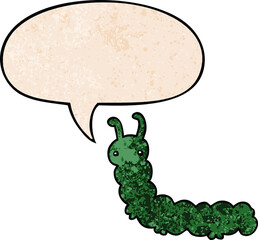 cartoon caterpillar and speech bubble in retro texture style