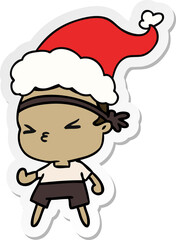 christmas sticker cartoon of kawaii boy