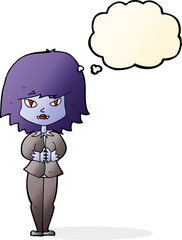 cartoon vampire woman with thought bubble