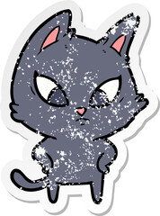 distressed sticker of a confused cartoon cat