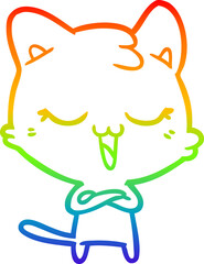 rainbow gradient line drawing happy cartoon cat