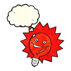 happy flashing red light bulb cartoon  with thought bubble