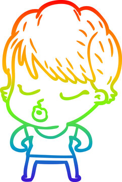 recommend clip art: rainbow gradient line drawing cartoon woman with eyes shut
