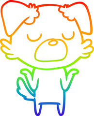 rainbow gradient line drawing cartoon dog shrugging shoulders