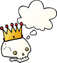 cartoon skull with crown and thought bubble in smooth gradient style