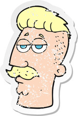 retro distressed sticker of a cartoon man with hipster hair cut