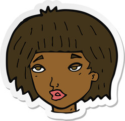 sticker of a cartoon bored looking woman