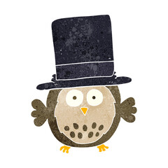 retro cartoon owl wearing top hat