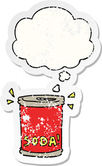 cartoon soda can and thought bubble as a distressed worn sticker