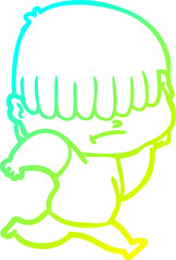 cold gradient line drawing cartoon boy with untidy hair