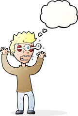 cartoon terrified man with thought bubble
