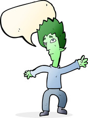 cartoon vampire man with speech bubble