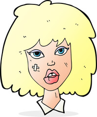 cartoon woman with bruised face
