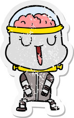distressed sticker of a happy cartoon robot