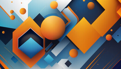 Blue and orange abstract circles and rectangles geometric background created with Generative AI technolgoy