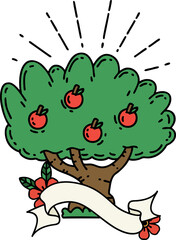 banner with tattoo style apple tree