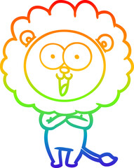rainbow gradient line drawing happy cartoon lion