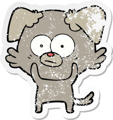 distressed sticker of a nervous dog cartoon