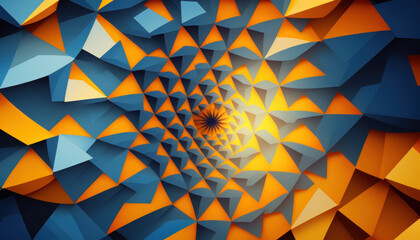 Blue and orange abstract spiral geometric background created with Generative AI technology