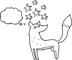 thought bubble cartoon wolf with stars
