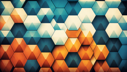 Blue and orange hexagonal tesselation abstract background