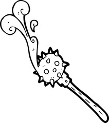 black and white cartoon bloody medieval mace