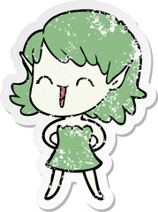 distressed sticker of a cartoon elf girl