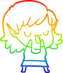rainbow gradient line drawing cartoon elf girl
