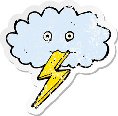 retro distressed sticker of a cartoon lightning bolt and cloud