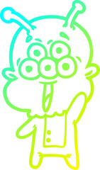 cold gradient line drawing happy cartoon alien