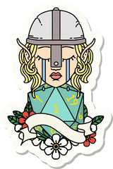 crying elf fighter character face with natural one D20 roll sticker