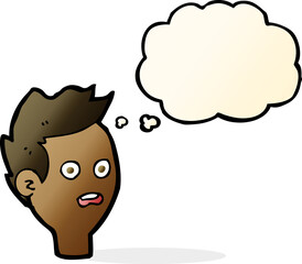 cartoon shocked man with thought bubble