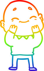rainbow gradient line drawing happy cartoon bald man