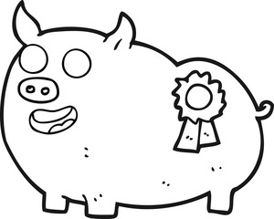 black and white cartoon prize winning pig