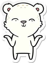 Fototapeta na wymiar sticker of a happy cartoon polar bear shrugging shoulders