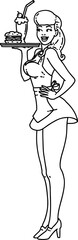black line tattoo of a pinup waitress girl