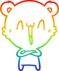 rainbow gradient line drawing happy bear cartoon