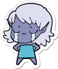 sticker of a crying cartoon elf girl