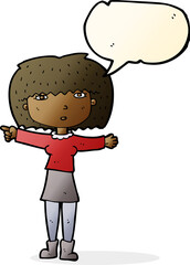 cartoon girl pointing with speech bubble