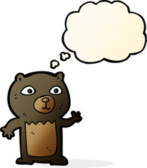 cartoon waving black bear cub with thought bubble