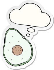 cartoon avocado and thought bubble as a printed sticker