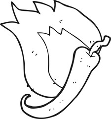 black and white cartoon flaming hot chilli pepper