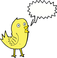 cartoon tweeting bird with speech bubble