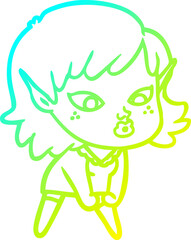 cold gradient line drawing pretty cartoon elf girl