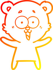warm gradient line drawing laughing teddy  bear cartoon